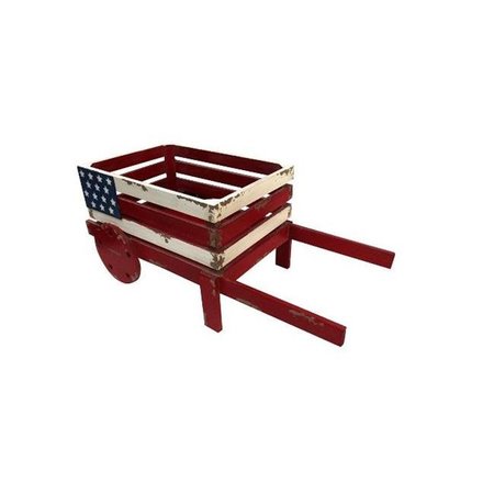 ALPINE CORP Alpine Corp BKY100HH American Flag Wooden Wheel Barrel Planter BKY100HH